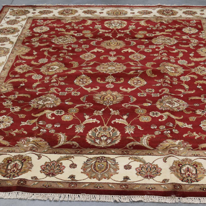 7x10 India Jaipur Red Burgundy Ivory Wool Rectangular Rug