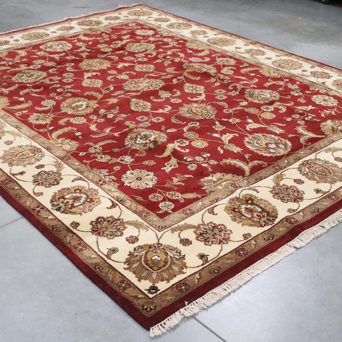 7x10 India Jaipur Red Burgundy Ivory Wool Rectangular Rug