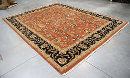 8x10 India Oushak Terracotta Black Wool Rectangular Rug