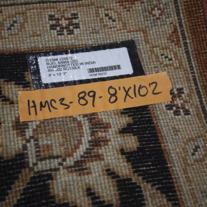 8x10 India Oushak Terracotta Black Wool Rectangular Rug