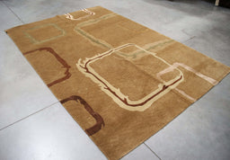 6x8 India Abstract Modern Contemporary Brown Wool and Silk Rectangular Rug