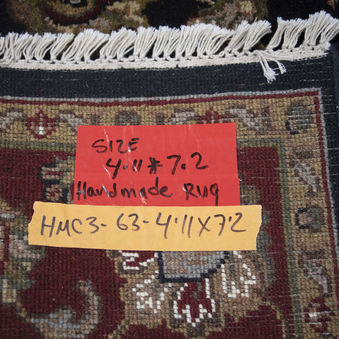 4x7 India Jaipur Black Red Burgundy Wool Rectangular Rug