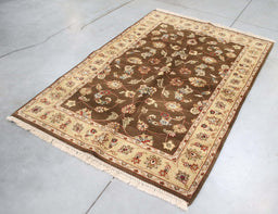 4x6 India Jaipur Brown Gold Wool Rectangular Rug