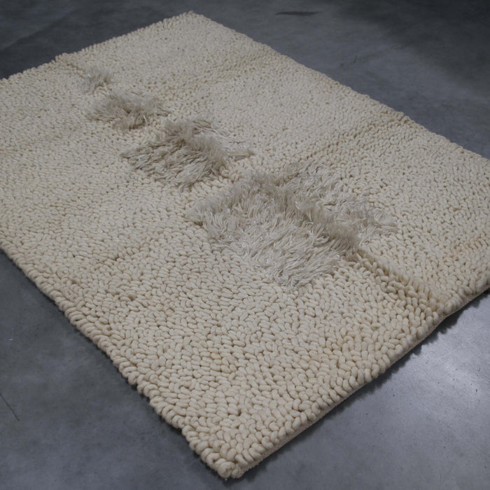 4x6 India Handmade Shag Looped White Ivory Wool Rectangular Rug