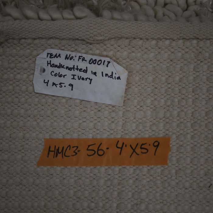 4x6 India Handmade Shag Looped White Ivory Wool Rectangular Rug