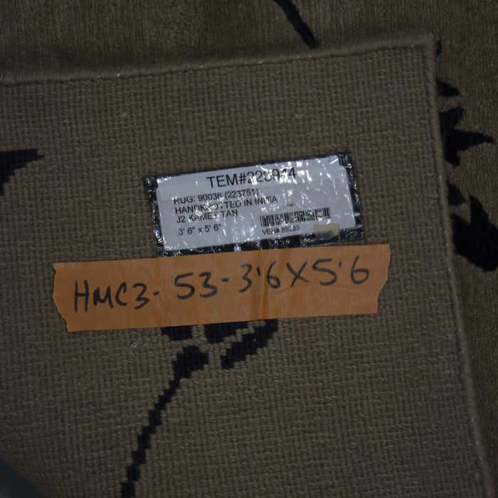 4x6 India Abstract Modern Contemporary White Black Wool and Silk Rectangular Rug