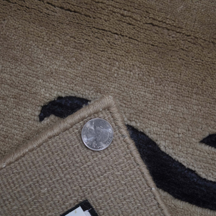 4x6 India Abstract Modern Contemporary White Black Wool and Silk Rectangular Rug