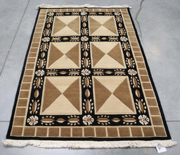4x6 India Abstract Modern Contemporary Brown Black Wool Rectangular Rug