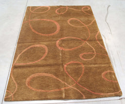 4x6 India Abstract Modern Contemporary Brown Wool and Silk Rectangular Rug
