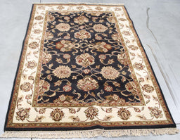 4x6 India Jaipur Black Ivory Wool Rectangular Rug
