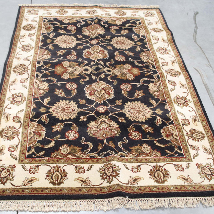 4x6 India Jaipur Black Ivory Wool Rectangular Rug