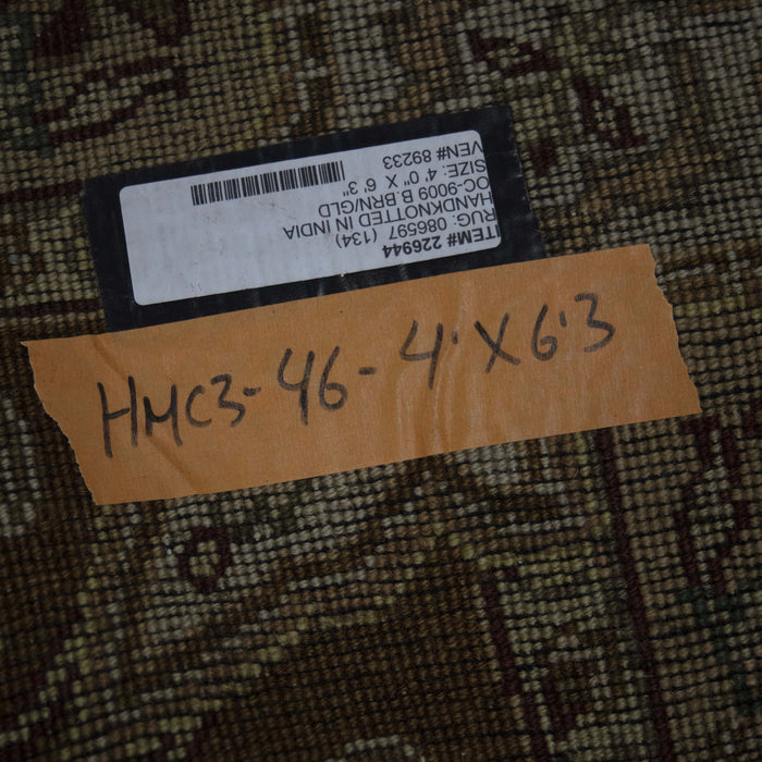 4x6 India Jaipur Brown Green Wool Rectangular Rug