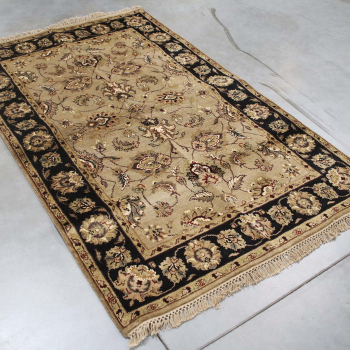 3x6 India Jaipur Green Black Wool Rectangular Rug