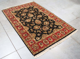 3x6 India Jaipur Black Red Wool Rectangular Rug