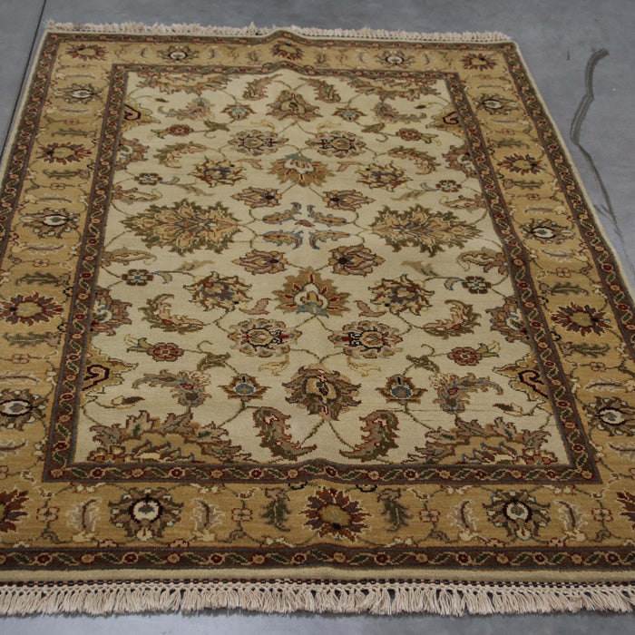 4x6 India Jaipur Ivory Brown Wool Rectangular Rug