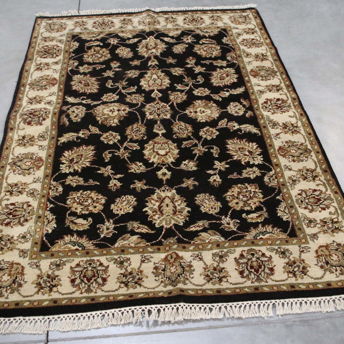 3x6 India Jaipur Black Ivory Wool Rectangular Rug