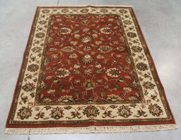 4x6 India Jaipur Terracotta Ivory Wool Rectangular Rug