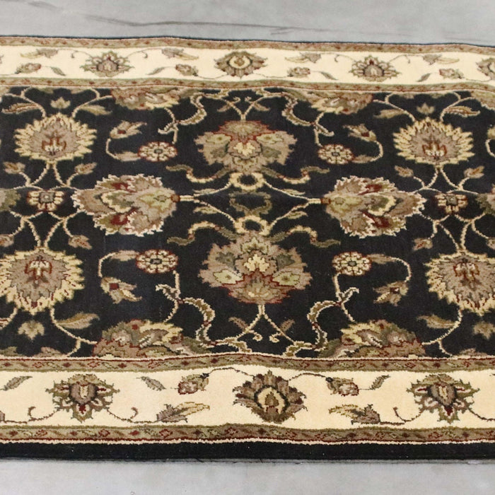 4x6 India Jaipur Black Ivory Wool Rectangular Rug