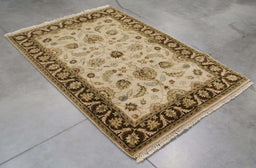 4x6 India Jaipur Ivory Brown Wool Rectangular Rug