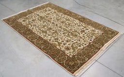4x6 India Jaipur Ivory Brown Wool Rectangular Rug