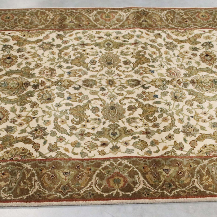 4x6 India Jaipur Ivory Brown Wool Rectangular Rug
