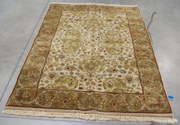 4x6 India Jaipur Ivory Green Wool Rectangular Rug