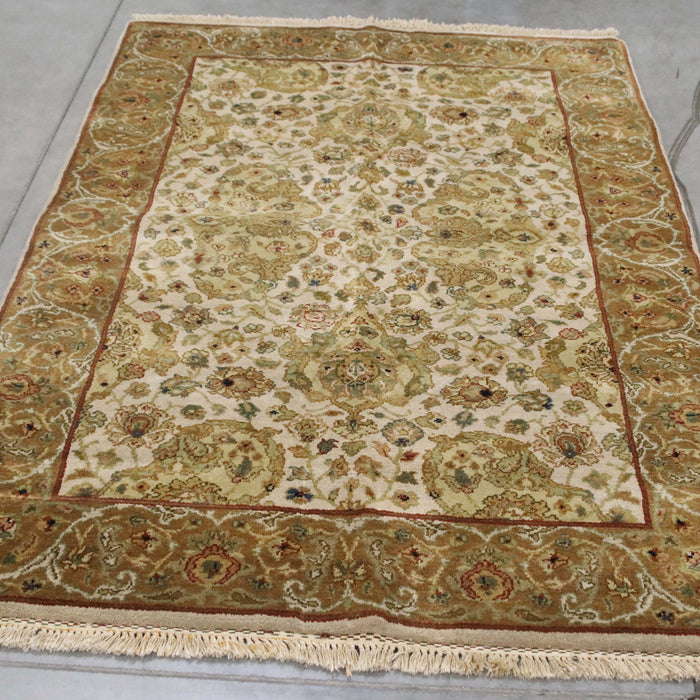 4x6 India Jaipur Ivory Green Wool Rectangular Rug