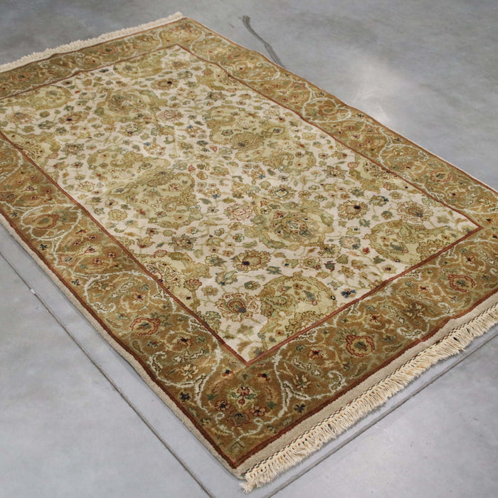 4x6 India Jaipur Ivory Green Wool Rectangular Rug