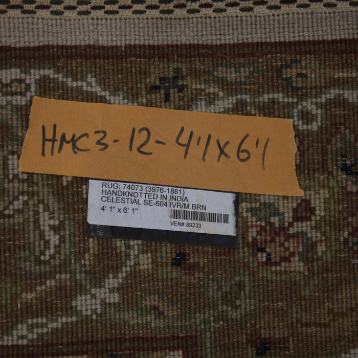 4x6 India Jaipur Ivory Green Wool Rectangular Rug