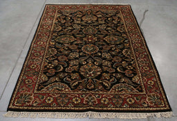 4x6 India Jaipur Black Red Wool Rectangular Rug