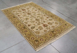 4x6 India Jaipur Ivory Gold Wool Rectangular Rug