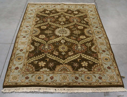 4x5 India Jaipur Brown Blue Wool Rectangular Rug