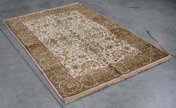 4x6 India Jaipur Ivory Brown Wool Rectangular Rug