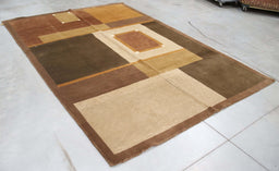 6x9 India Abstract Modern Contemporary Multicolored Brown Wool and Silk Rectangular Rug