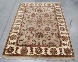 4x6 India Jaipur Brown Ivory Wool Rectangular Rug