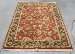 4x6 India Jaipur Terracotta Brown Wool Rectangular Rug