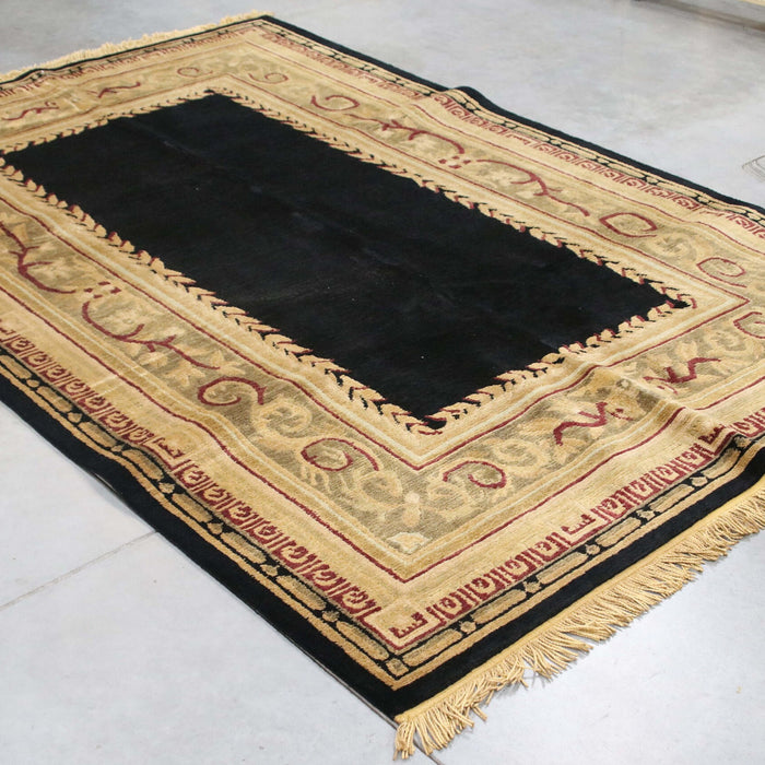 6x9 India Abstract Modern Contemporary Black Green Wool Rectangular Rug