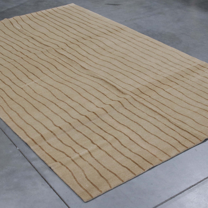 5x8 India Abstract Modern Contemporary Ivory Brown Wool and Silk Rectangular Rug