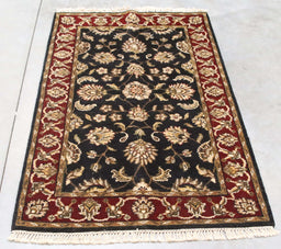 3x4 India Jaipur Black Red Burgundy Wool Rectangular Rug