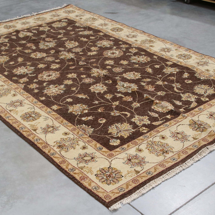 6x9 India Oushak Brown Ivory Wool Rectangular Rug
