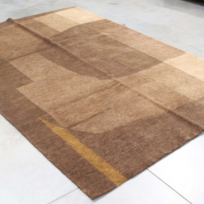 6x9 India Abstract Modern Contemporary Brown Wool Rectangular Rug