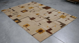 6x8 India Abstract Modern Contemporary Ivory Brown Wool Rectangular Rug
