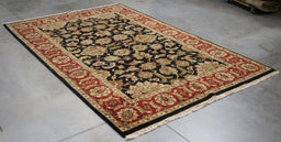 6x9 India Jaipur Black Red Wool Rectangular Rug