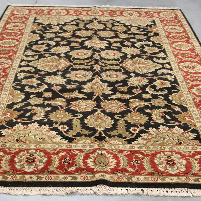 6x9 India Jaipur Black Red Wool Rectangular Rug
