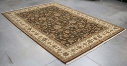 6x8 India Jaipur Brown Ivory Wool Rectangular Rug