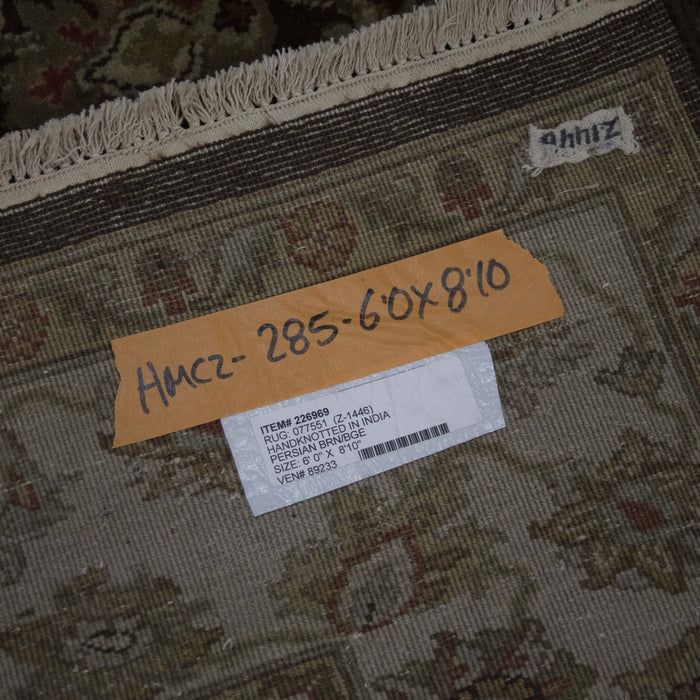 6x8 India Jaipur Brown Ivory Wool Rectangular Rug
