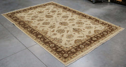 6x9 India Oushak Ivory Brown Wool Rectangular Rug