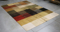 6x8 India Abstract Modern Contemporary Checkered Multicolored Wool Rectangular Rug