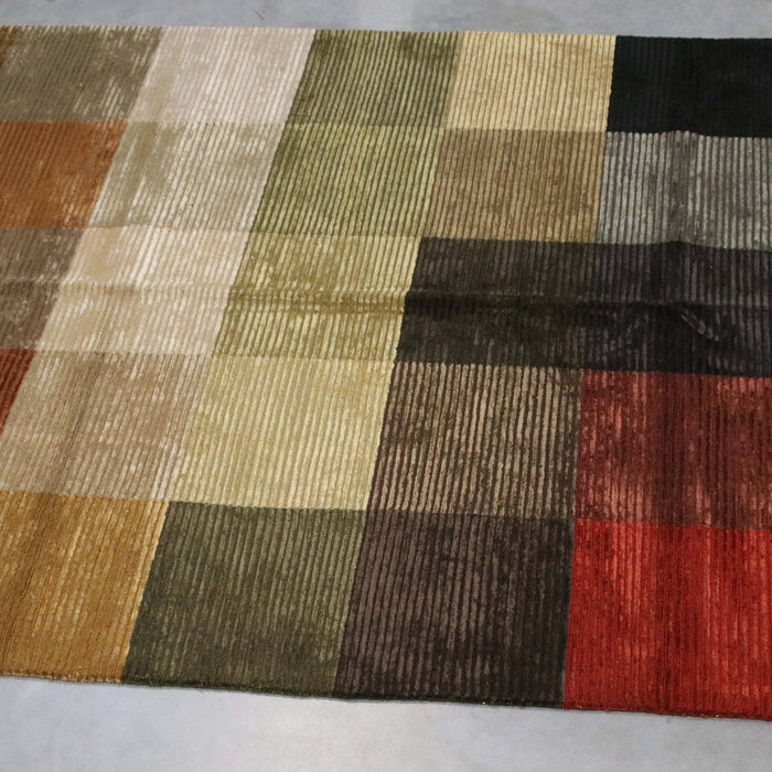 6x8 India Abstract Modern Contemporary Checkered Multicolored Wool Rectangular Rug