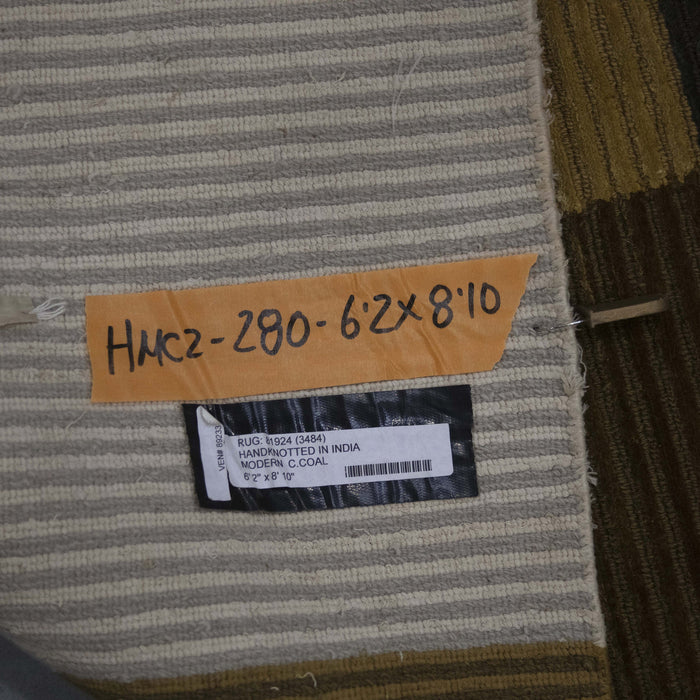 6x8 India Abstract Modern Contemporary Checkered Multicolored Wool Rectangular Rug